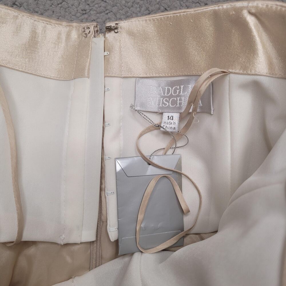 Badgley Mischka Dress‎ 14 Champagne Beaded Strapless Satin Bubble Hem Cocktail - Picture 7 of 13